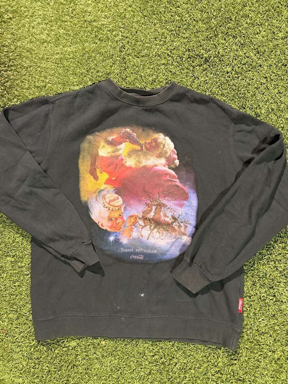 Coca-Cola Santa Graphic Black Crewneck Sweatshirt Size M